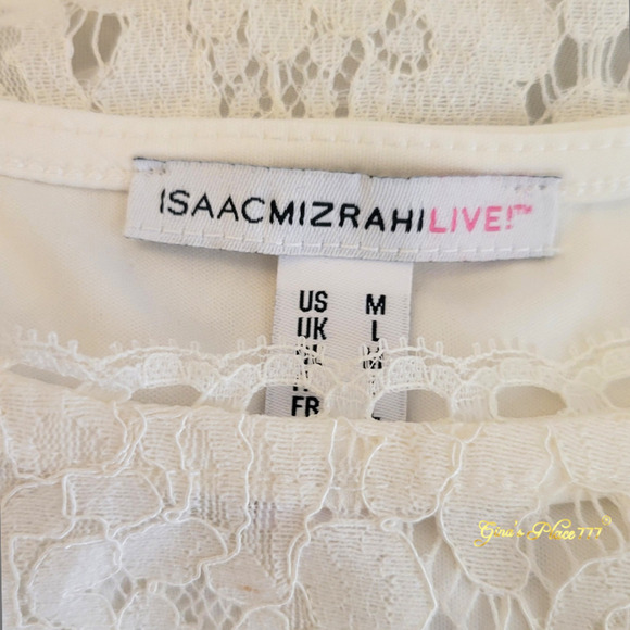 Isaac Mizrahi Live! 3/4Bell Sleeve Scalloped Trim Layered Lace Tunic Top Ivory M - Picture 6 of 12